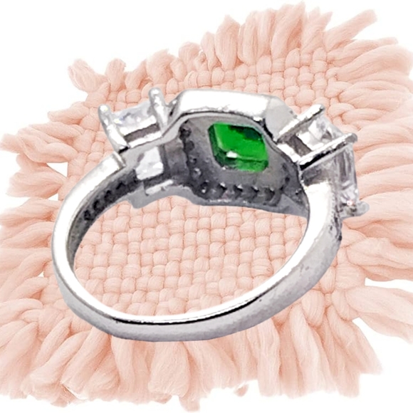 Created Emerald Center Stone & CZ Sterling Silver Ring - Picture 4 of 5